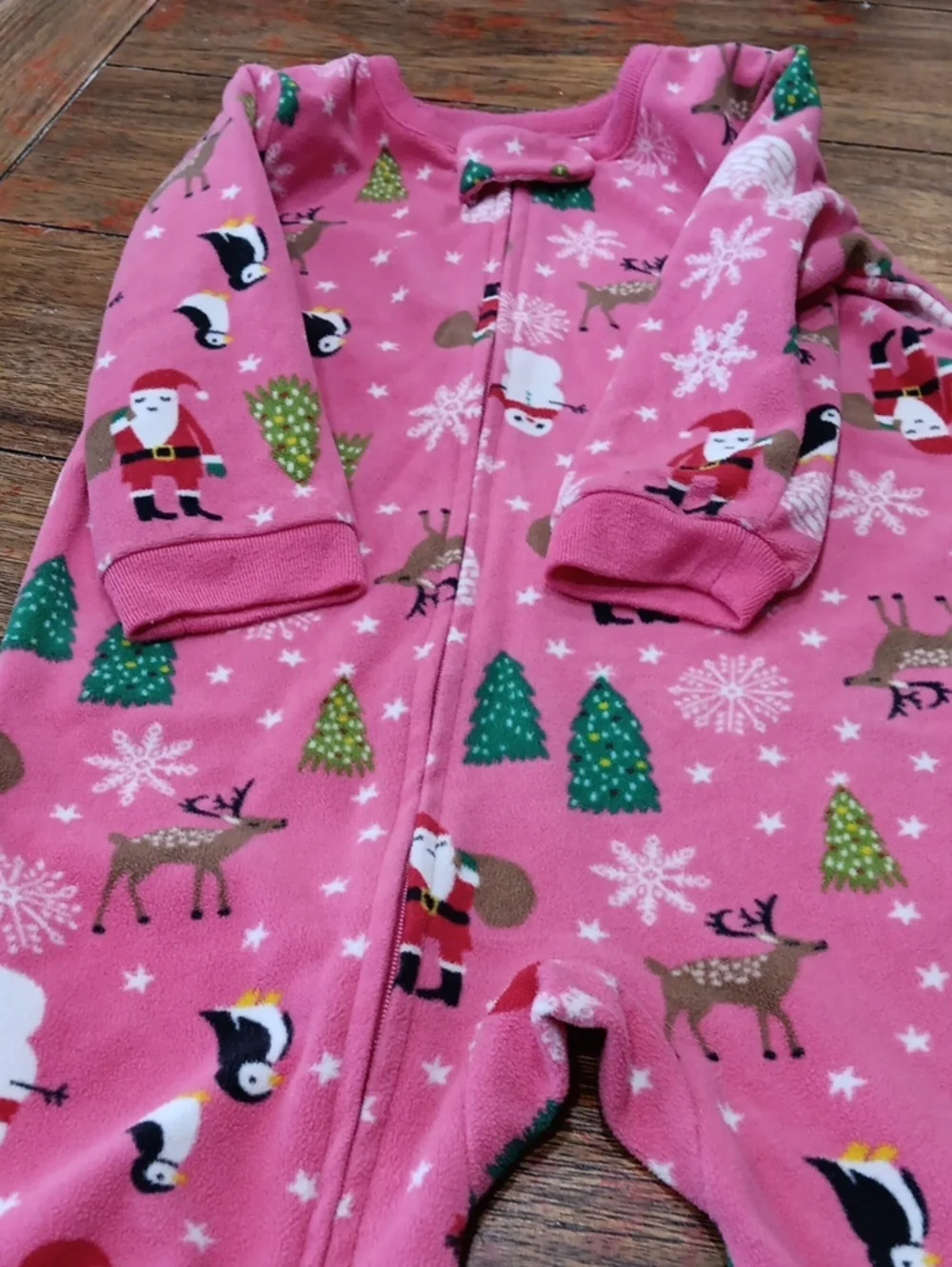 Carter's Pink Holiday Snow Character Fleece One-Piece Footed Pajamas